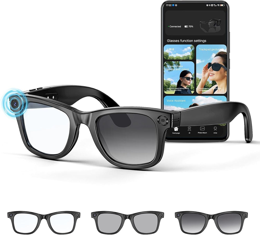 AI Smart Glasses 4K HD Camera, BT Call, 800W Anti-Shake Camera Glasses with Video Recording Dual Mic, Simultaneous Interpretation/Gpt Identify Objects, 270Mah Smart Glasses(Photochromic 1