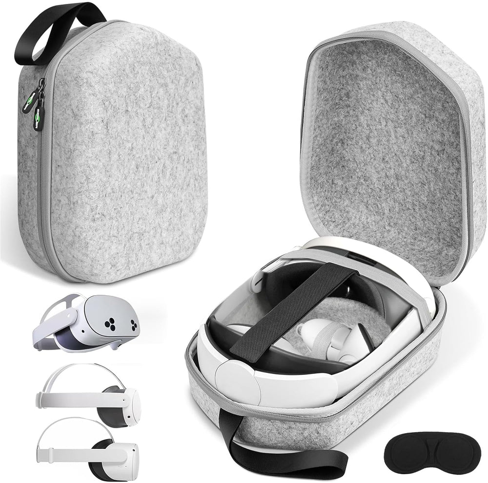 Estuche rígido de transporte compatible con Meta Quest 3S/Quest 3/Oculus Quest 2/Vision Pro. Correa original oficial Elite para auriculares VR y controlador. Ideal para viajes y almacenamiento en casa.