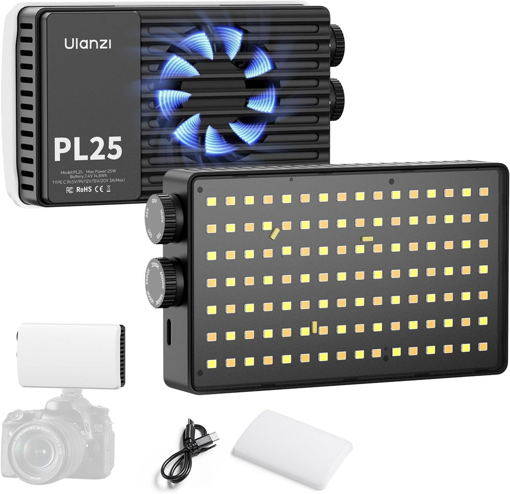 ULANZI Luz de video PL25 - Luz de cámara LED de 25 W, mini panel bicolor