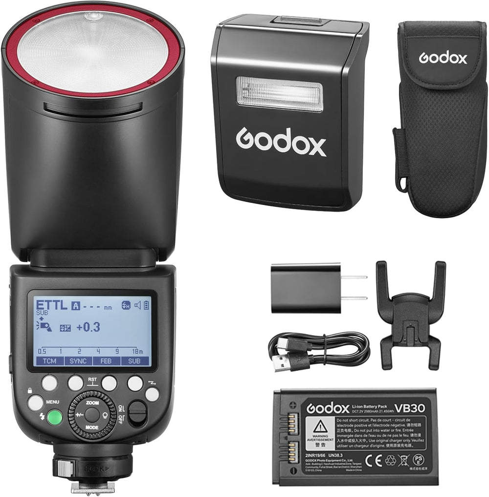 Godox V1Pro Round Head Flash + SU-1 Sub-Flash