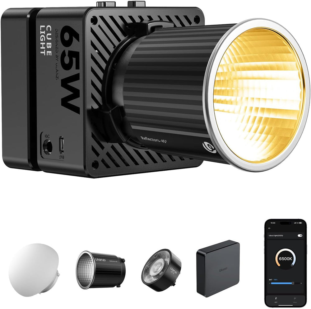 EC65 Video Light - 65W COB LED Video Light Mini Bi-Color Portable Continuous Output Lighting with Battery & App Control, 2700K-6500K CRI≥95 Bowens Mount Handheld Spotlight for Camera, Tripod