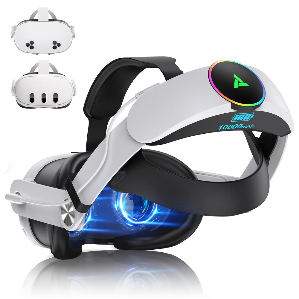 RGB VR Headset for Oculus/Meta Quest 3/3S, Head Strap with 10000mAh Battery, Rechargeable Elite Strap Extends Playtime 4-6 Hours and is Adjustable for VR Headsets Compatible with Quest 3/3S Accessories.