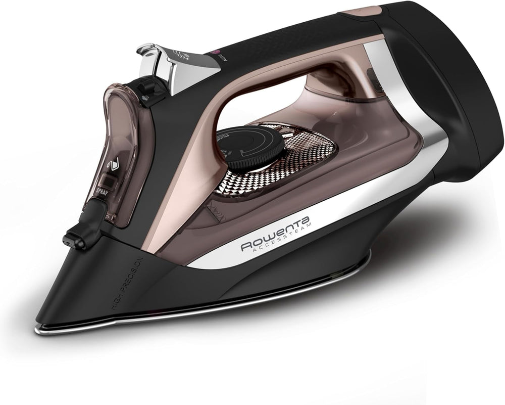 Rowenta Stainless Steel Iron DW2459 Steam iron with stainless steel soleplate, retractable cord, powerful steam diffusion, auto-off, and anti-drip