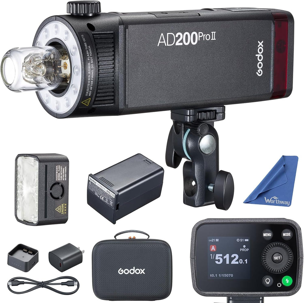 AD200 Pro II Ad200Pro II Flash,One-Tap Sync with X3, Optimized Flash Heads, Bicolor LED Modelling Led,Color Group Indicator, Adjustable from 1/512 to Full Power 1/1(Ad200Pro Upgraded)