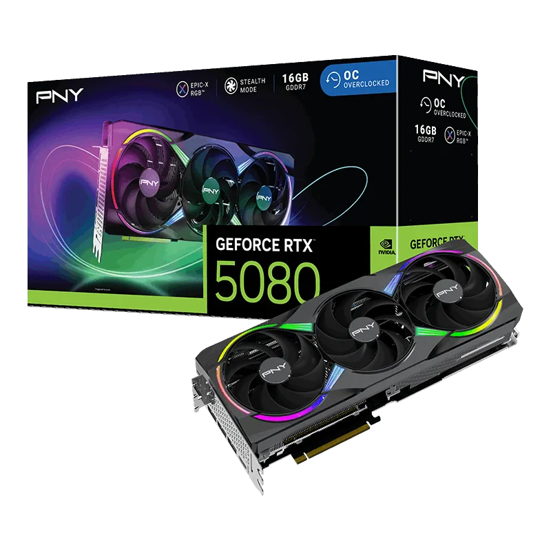 PNY GeForce RTX 5080 16GB ARGB Overclocked Triple Fan GPU