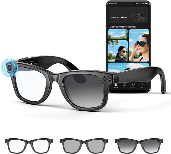 AI Smart Glasses 4K HD Camera, BT Call, 800W Anti-Shake Camera Glasses with Video Recording Dual Mic, Simultaneous Interpretation/Gpt Identify Objects, 270Mah Smart Glasses（Photochromic 1