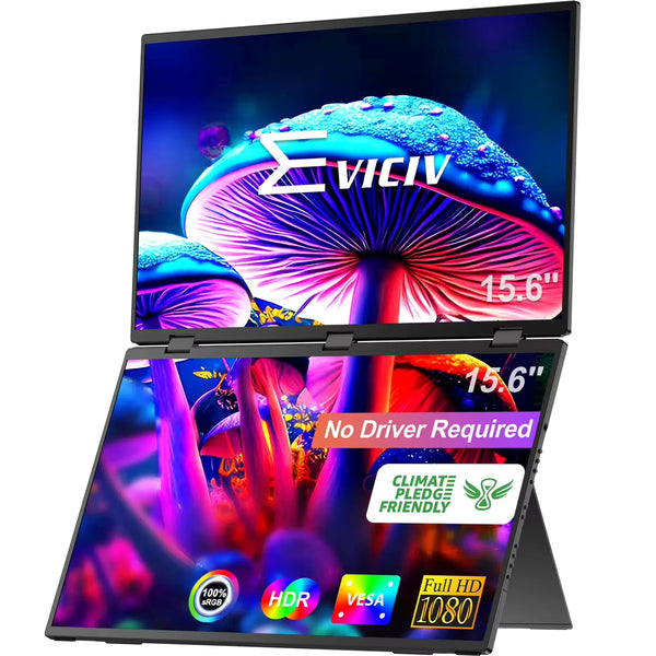 15.6" Dual Portable Monitor for Laptop Screen Extender 1080P HDR 360° Folding Stacked Triple Monitor with Stand for PC