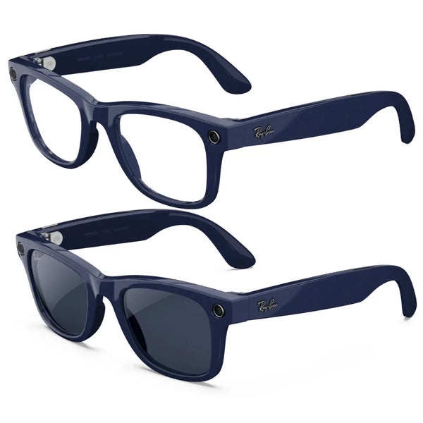 Ray Ban Meta Wayfarer | Lentes Inteligentes con Camara, Audio y Bluetooth (Gen 2) Azul con lentes transparente a zafiro