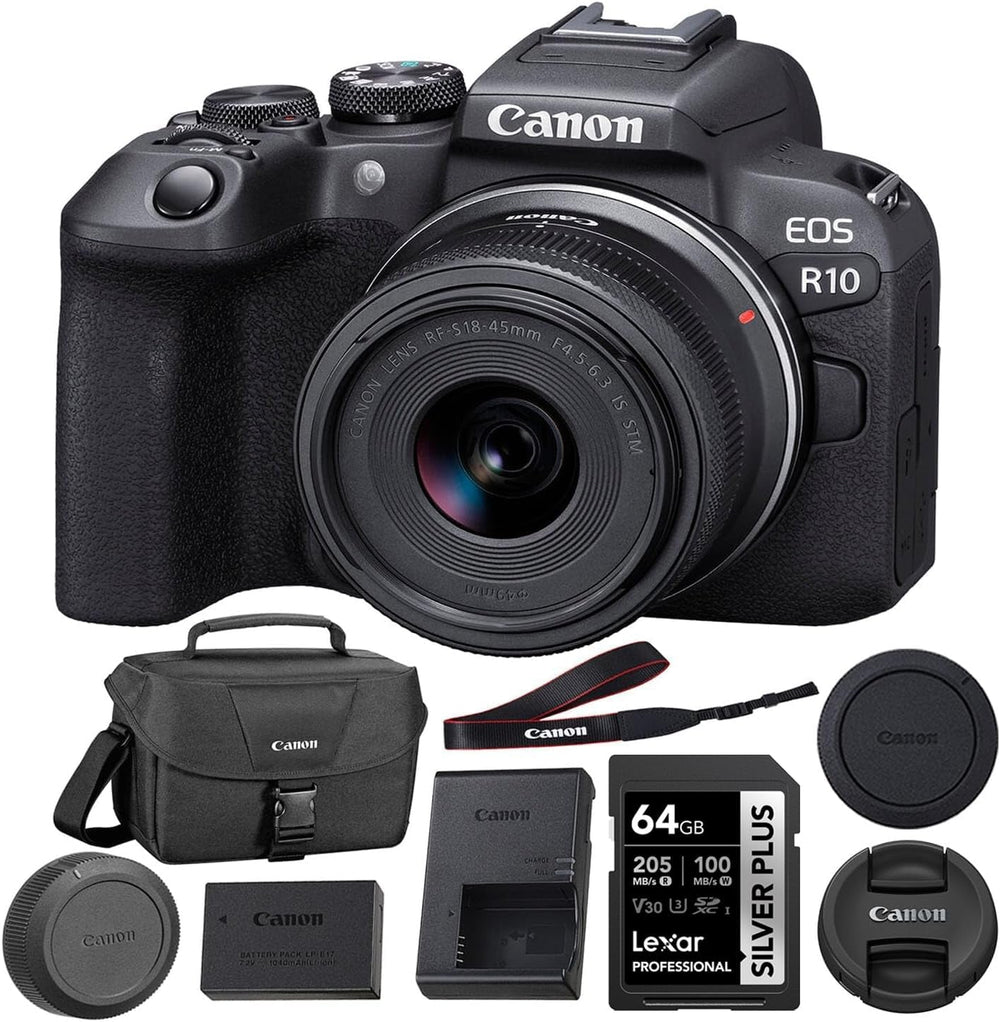 EOS R10 Mirrorless Camera with RF-S 18-45Mm Lens Bundle with 64GB SDXC Memory Card +  200ES EOS Shoulder Bag (3 Items)