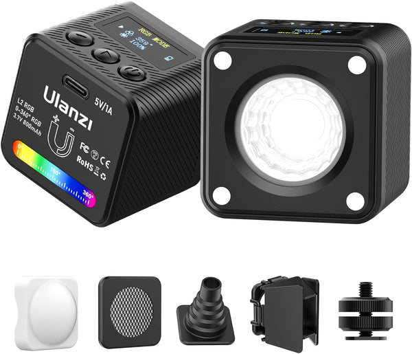 L2 COB RGB LED Video Light, 360° Full Color Portable LED Light for Camera Lighting, Magnetic Super Mini Cute Cube Light for Toy, Stop Motion, and Micro Photography
