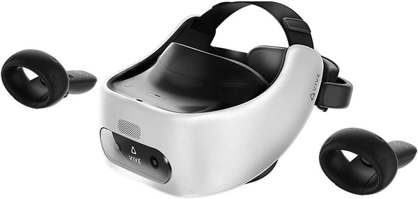 HTC Vive Pro Focus Plus 6DOF VR Headset Bundle - Almond White with Controllers, Face Cushion, QC 3.0 Charger & USB Type-C Cable