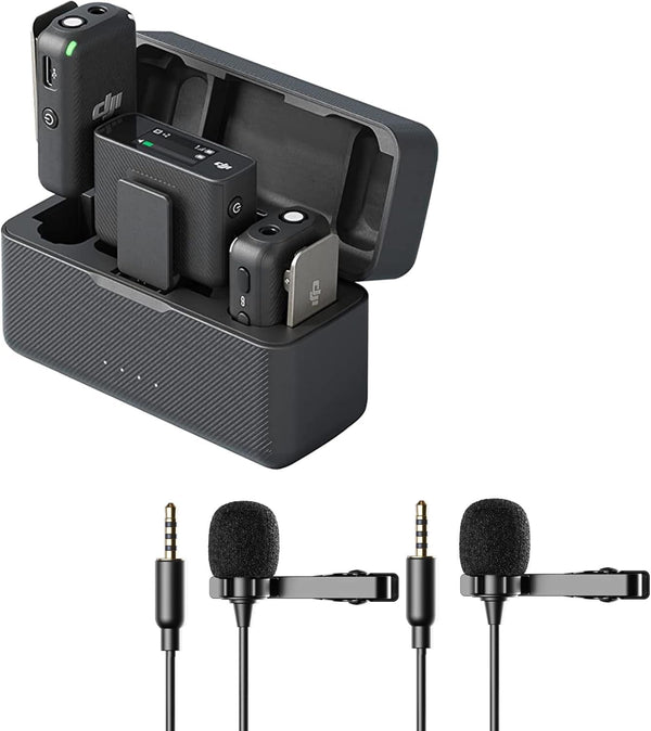 DJI Dual Wireless Microphone (2-Person) with OLED Touchscreen, Includes 2 Condenser Lavalier Microphones