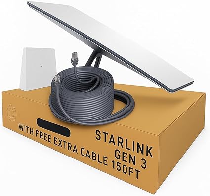 Starlink Gen 3 Satellite Internet Kit - Wi-Fi 6 Router + Extra Long Cable Included