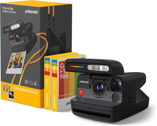 Flip Instant Camera + Color Film Bundle (16 Photos Included) - Black (6565) - Hyperfocal 4-Lens System, Sonar Autofocus, and Scene Analysis with Bluetooth Paired Companion App