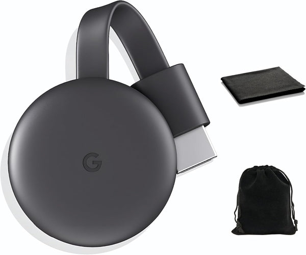 Chromecast - HDMI Streaming Device - Stream Shows, Music, Photos, and Sports from Your Phone to Your TV, Includes Case and Cleaning Cloth (Japanese Version) - US Compatible
