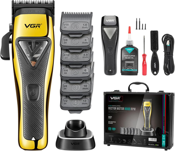 015 Professional Cordless Hair Clippers for Men, 9000 RPM Vector Motor Hair Trimmer Dlc-Blade Barber Clipper for Hair Cutting with Metal Body, 1 Modular Lid in Black, Travel Case