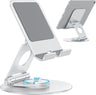 T6 Rotatable Tablet Stand for iPad with 360° Rotating Base, Foldable and Adjustable Stand for Drawing, Compatible with iPad Pro/Air/Mini and more, Silver.