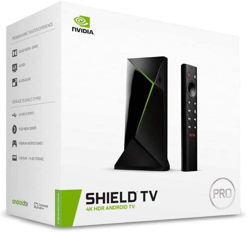 NVIDIA Shield Android TV Pro | Reproductor multimedia de streaming 4K HDR de alto rendimiento, Dolby Vision, 3 GB de RAM, 2x USB, funciona con Alexa