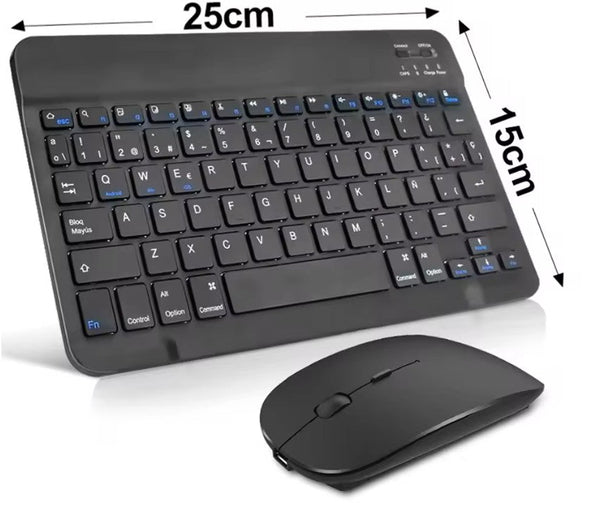 Bluetooth Wireless Keyboard and Mouse Combo for Tablet – Compatible with iPad, Android and Windows. Spanish Version