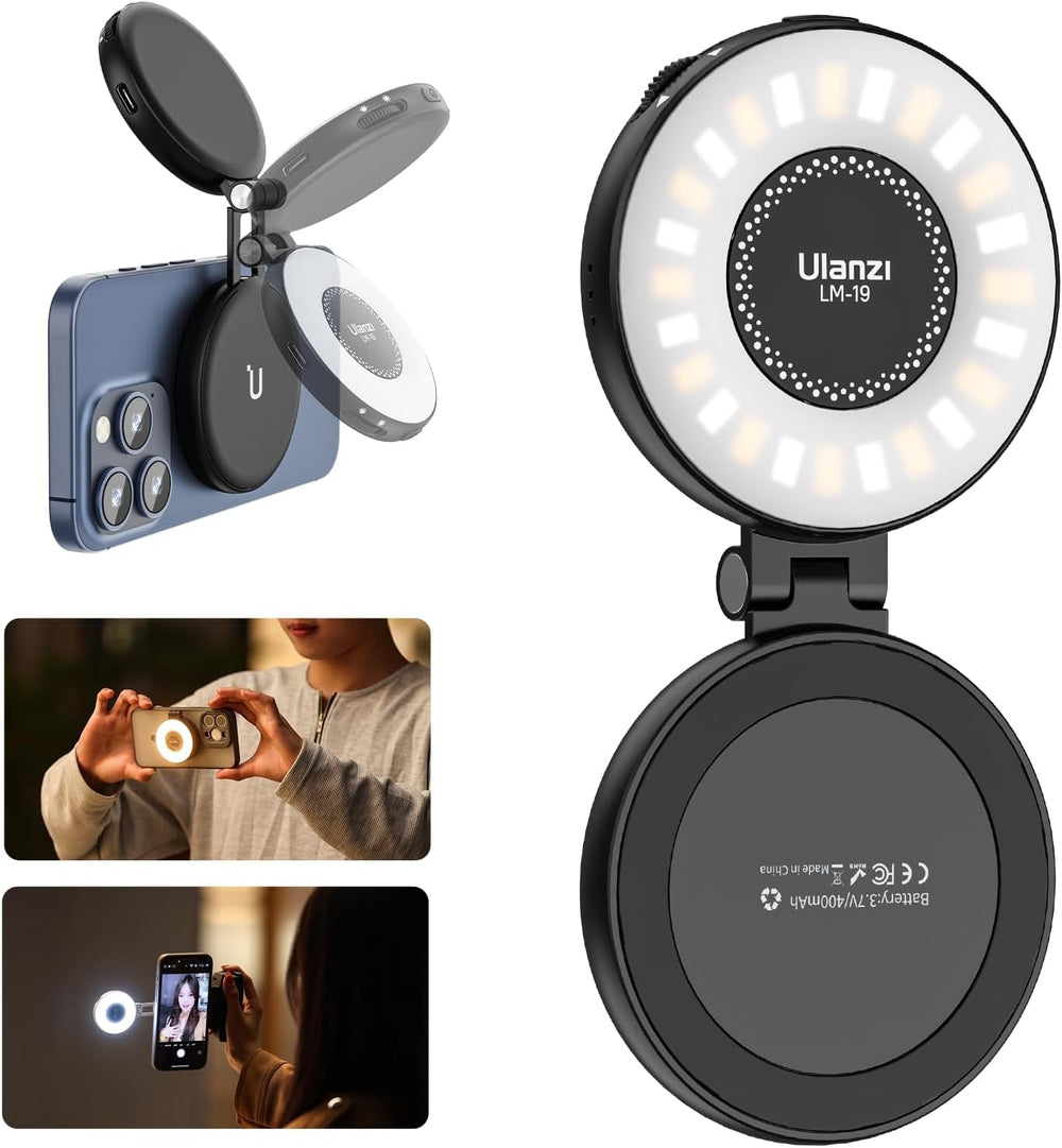Magnetic Selfie Light, LED Fill Light Compatible with MagSafe, LED Selfie Ring Light with Sticky Ring for Phones, for Selfies/Photography/TikTok/Zoom Calls/Video Conference, Black
