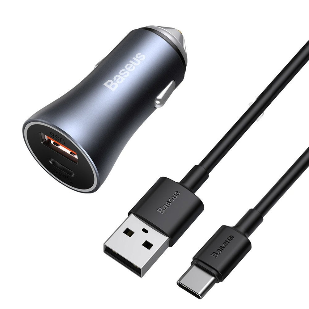 Baseus - Dual USB Cargador Rápido Auto  - USB-C + Cable Tipo C 1m 40W