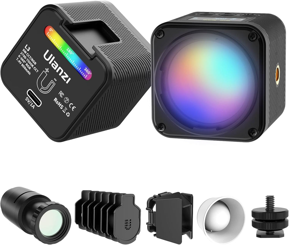 ULANZI L3- RGB LED Video Light, 2700K-7000K Magnetic Camera Lighting Kit - Mini Cube