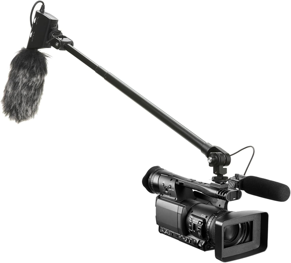 ZJ08 Extendable Cold Shoe Mic Arm Pole with Built-In 3.5Mm Audio Cable, 3 Section Aluminum Microphone Boom Pole for Cold Shoe Microphones, Angle Length Adjustable, 1KG Max Load