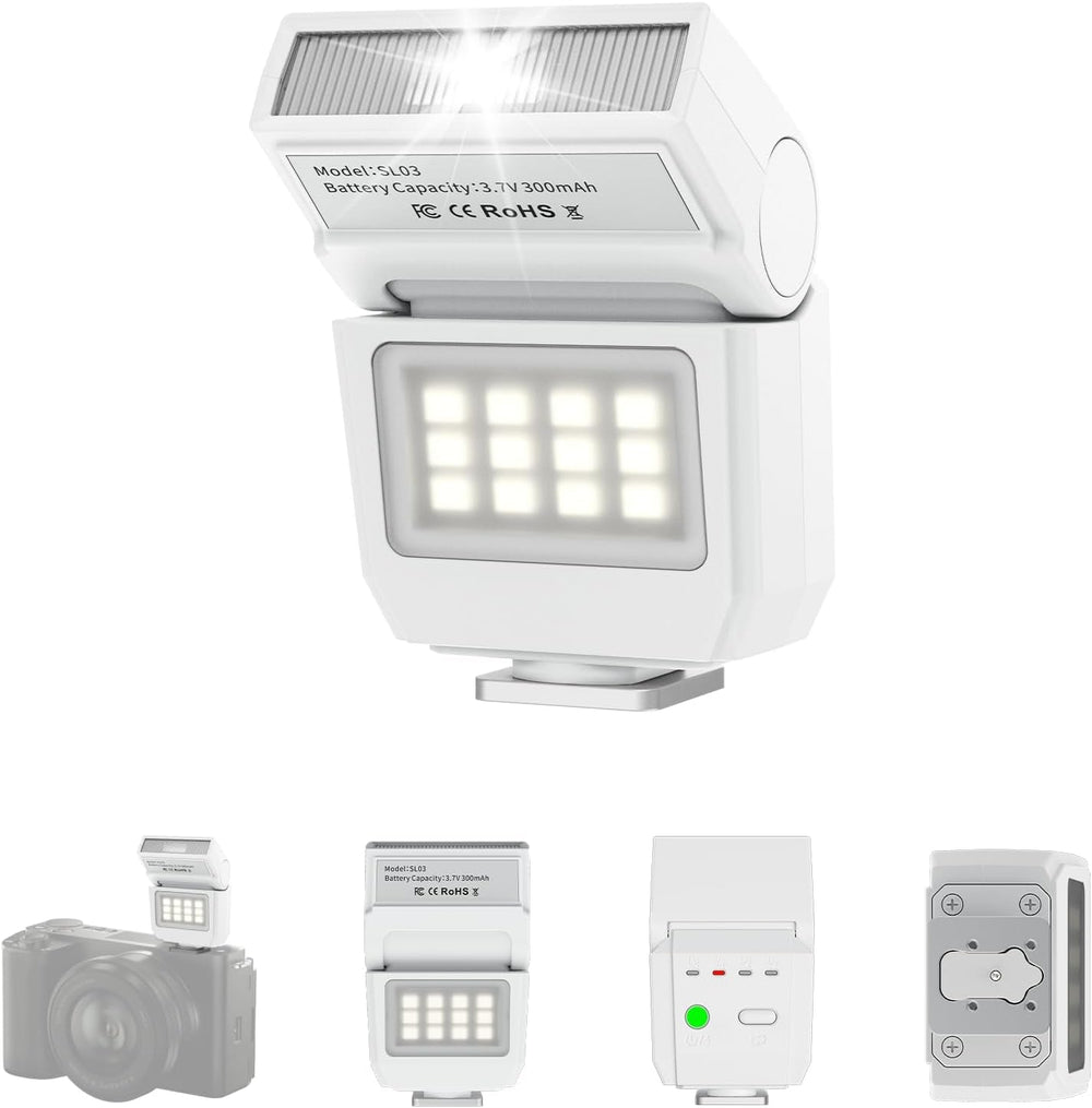 SL03 Camera Mini Flash Speedlite with Video Light for Beginners Basic, GN8 6500K Flash 90° Adjust Angle Speedlite Compatible with Sony DSLR Cameras, Universal Single Contact Hot Shoe Mount