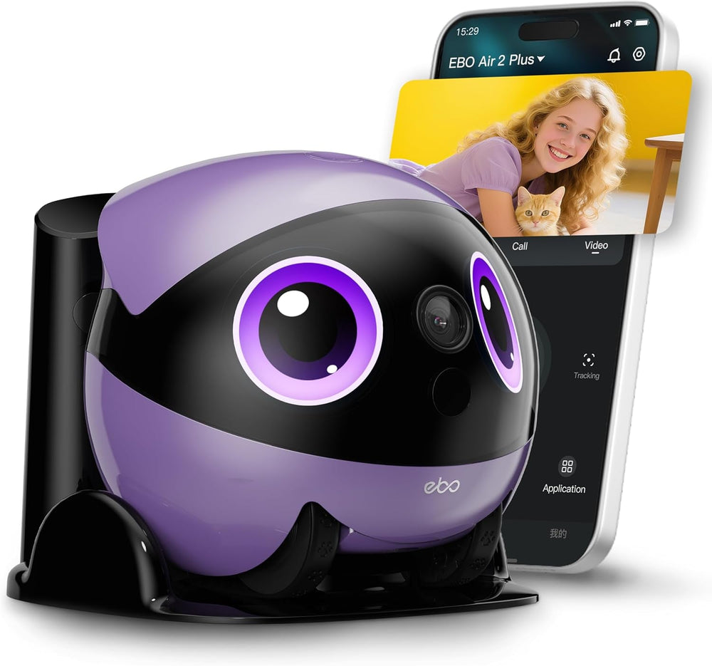 Air 2 plus Familybot 3K Home Camera Robot: Indoor Camera, Movable Robot Companion, 2-Way Video, AI Chat Mode, Auto-Recharge, Long Battery Life, Custom Facial Image, Night Vision