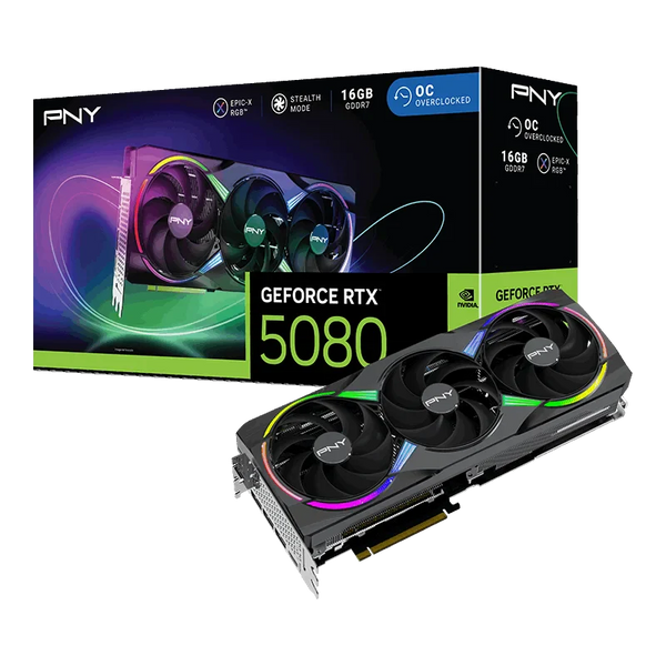 PNY GeForce RTX 5080 16GB ARGB Overclocked Triple Fan GPU