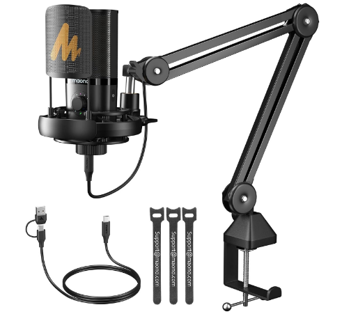 MAONO Micrófono de condensador USB con soporte de choque